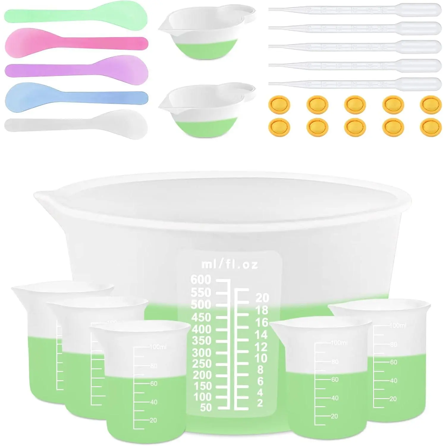Durable Thickened & Larger Reusable Silicone Measuring Cups Set - 600ml & 100ml Mixing Tools for Pet Supplies, Jewelry Making, Cooking - Precise Measurement Kit for Dog & Cat Furniture Houses, Resin