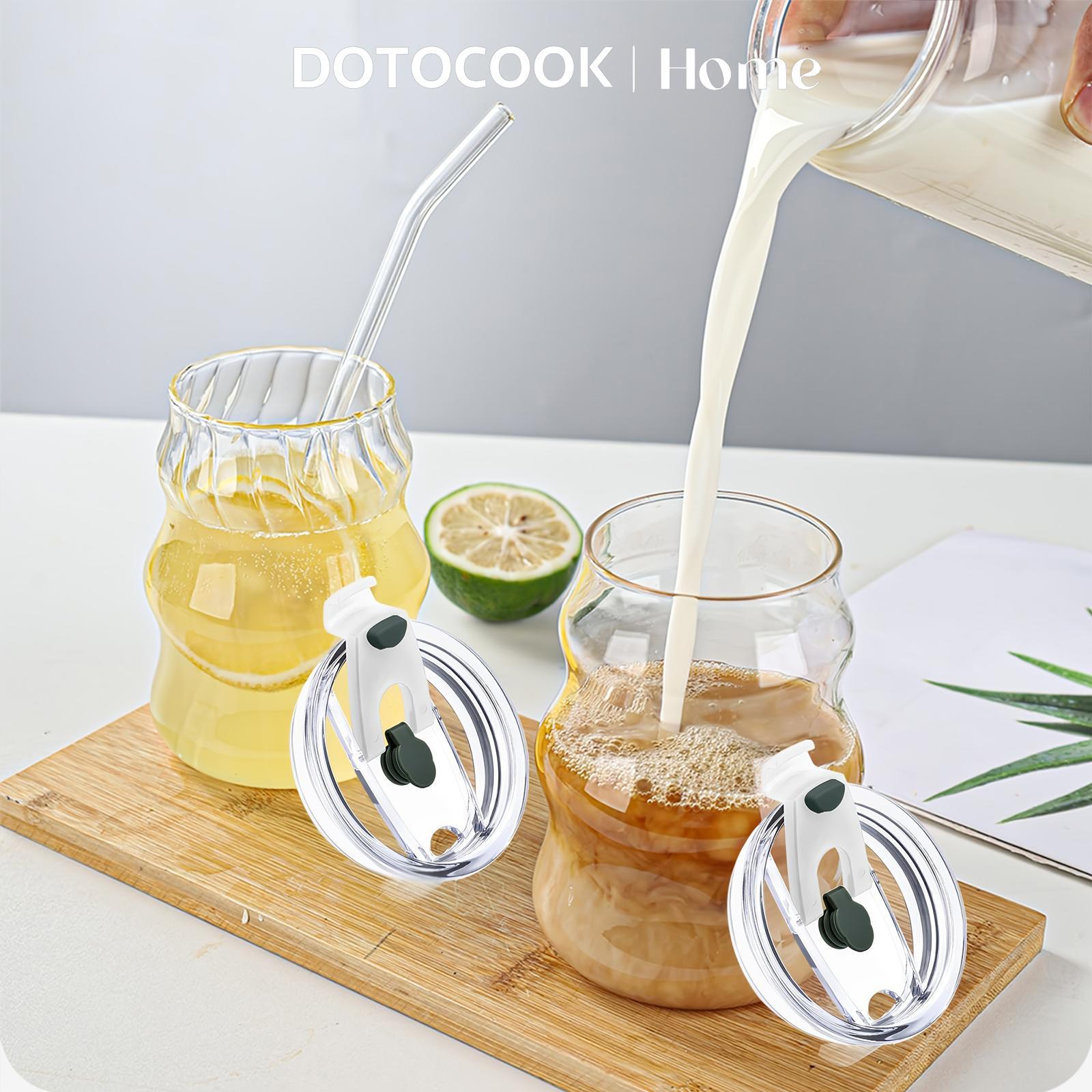 Glass Cup with Straw & Lid, 4/6 Counts Glass Cup Set Portable Clear Ripple Glass Cup with Cleaning Brush, Summer Cool Bottle Drinking Cup for Coffee, Latte, Water, Macha, Juice, Ribbed Glass Cup #TOP PICKS