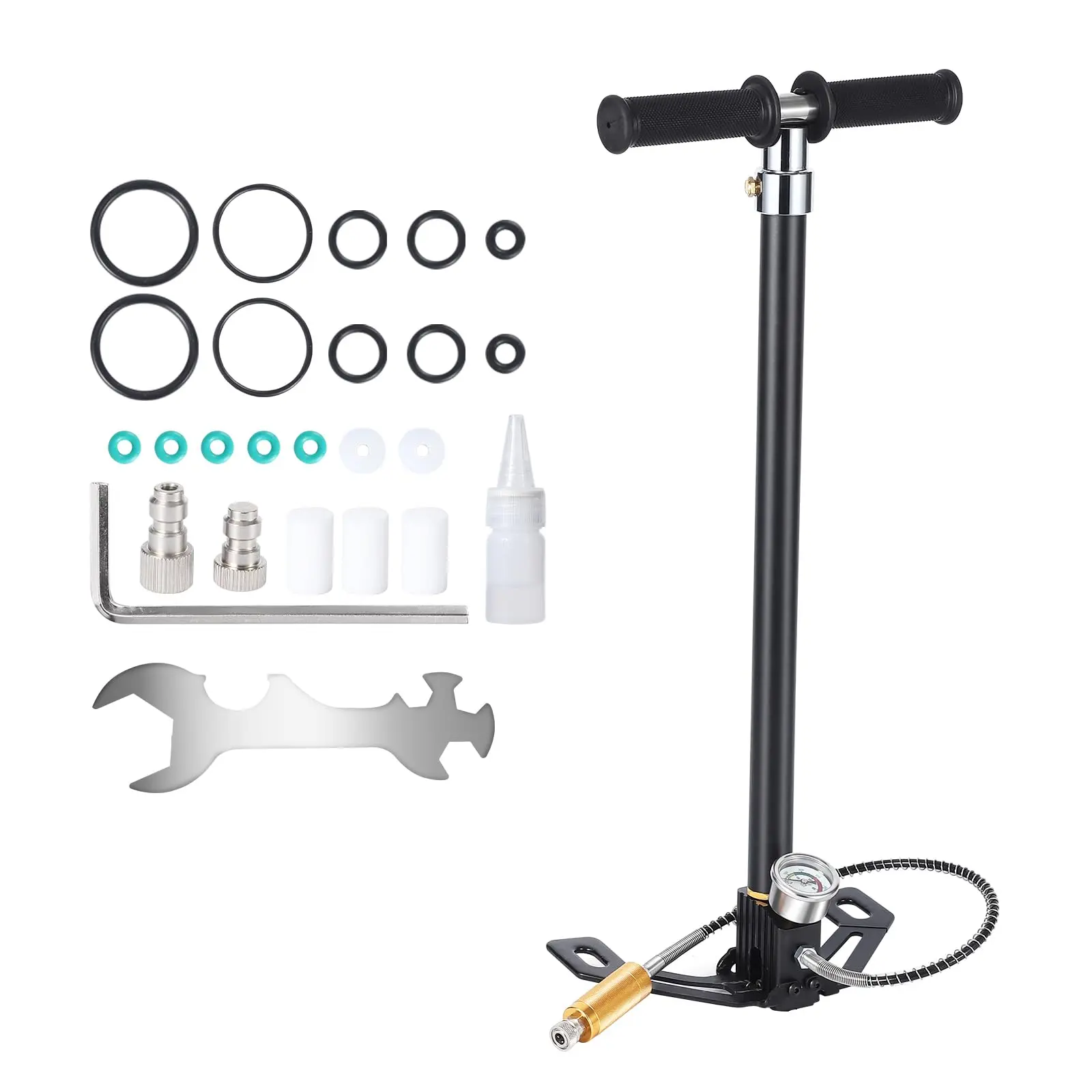 4-Stage PCP Hand Pump Air Compressor, 30MPa/4500 PSI High-Pressure Manual Pump w/ Oil-Water Filter - for PCP Air Rifles, HPA Tanks, Paintball & Tire Inflation