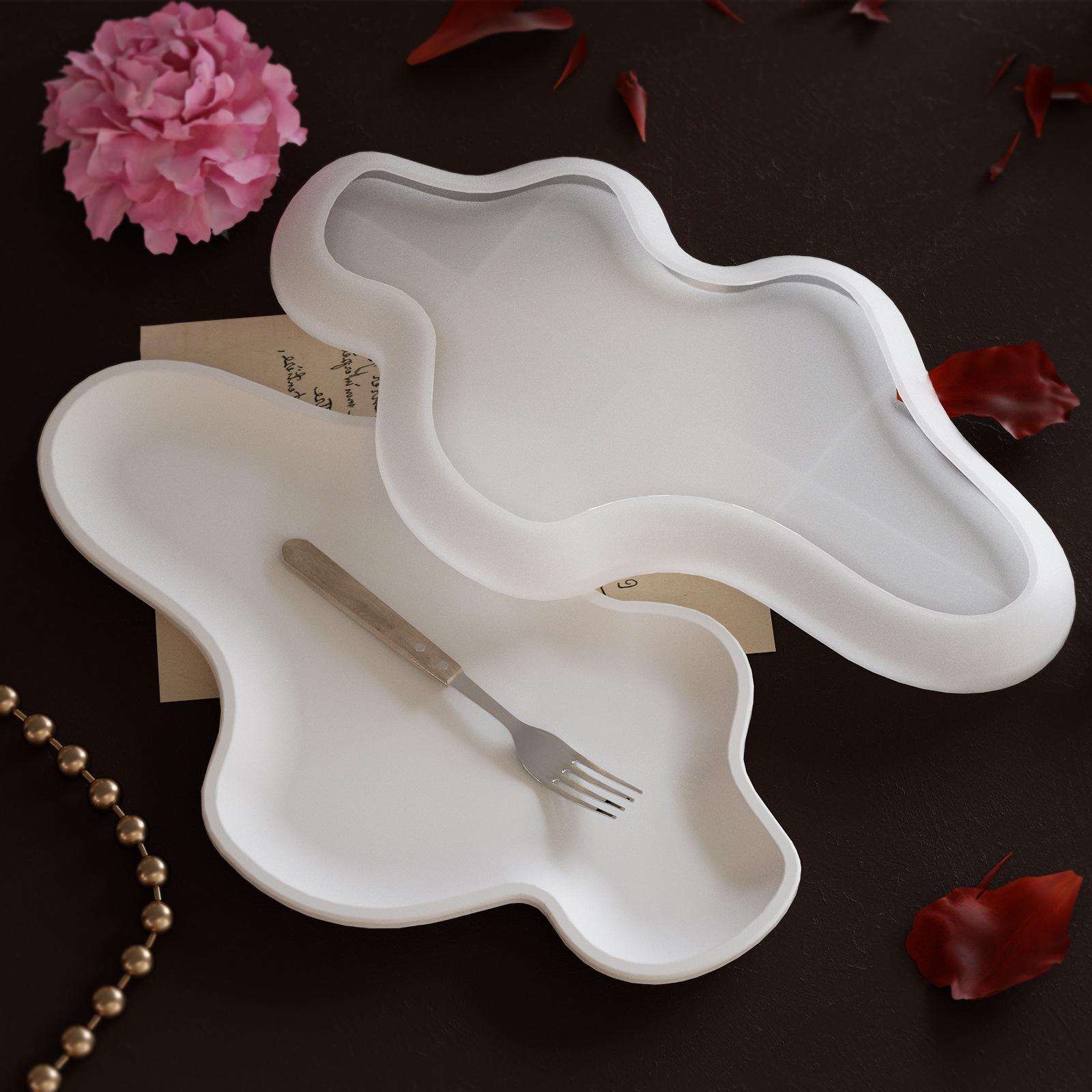 DIY Crystal Epoxy Resin Plaster Irregular Arc Cloud Tray Storage Dish ...