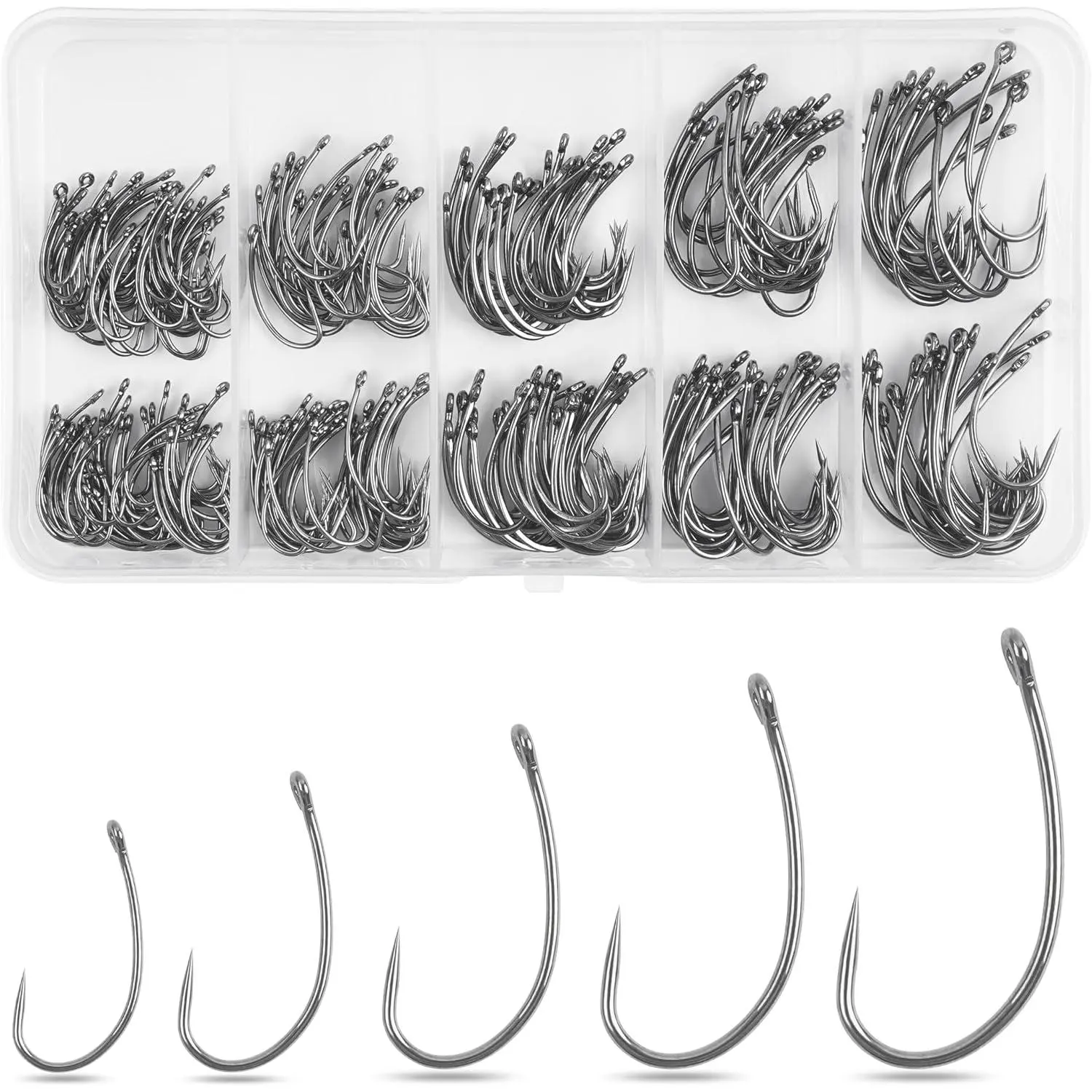 Barbless Fishing Hooks, 250/300pcs Carp Fishing Fly Tying Hooks Trout Circle  Shank Crank Carp Hair  Rigs for Freshwater Saltwater