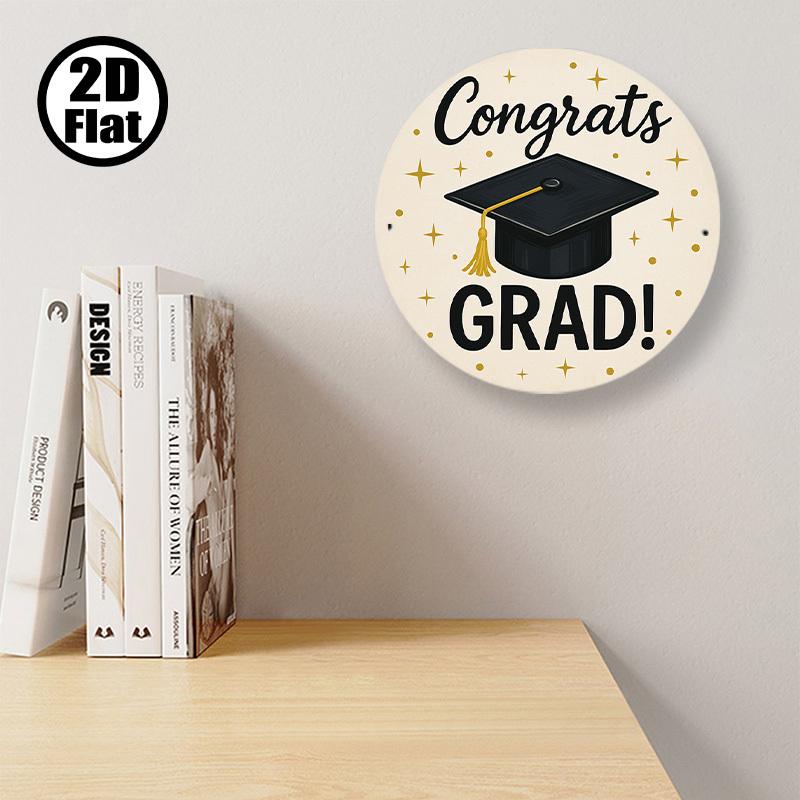 8*8in Iron Graduation Sign "Congrats GRAD! " with Golden Glitter & Stars, 20x20cm - Durable, Weather-Resistant Wall Decor for Home, Bar, Cafe, and Outdoor Celebrations, Graduation Party Decorations, Perfect for Room Decor