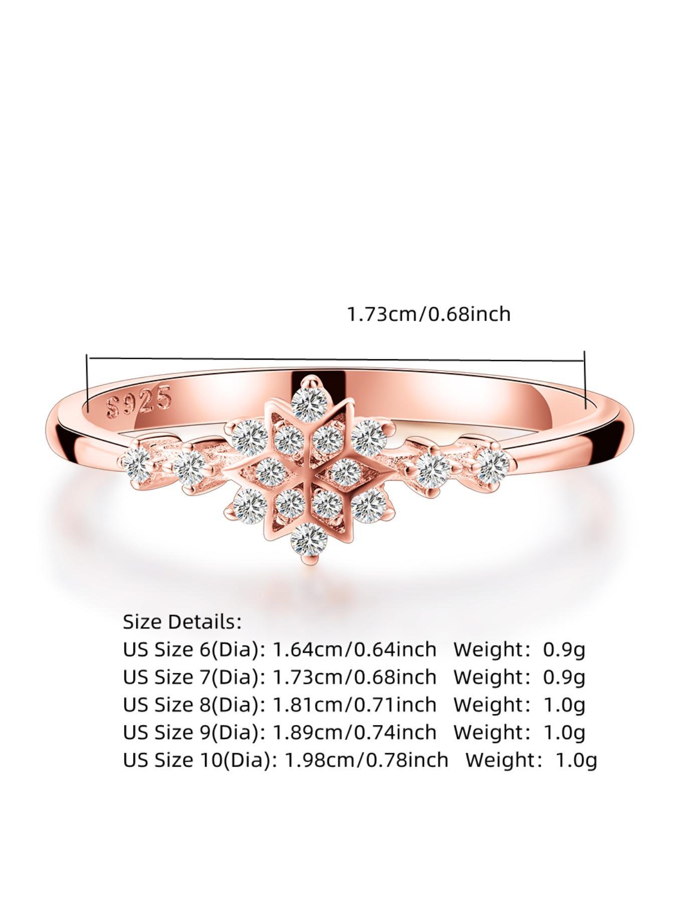 S925 Sterling Silver Snowflake Design Ring, Rhinestone Decor Wedding Engagement Ring, Fashion Accessories for Women & Girls, Trendy All-match & Exquisite Jewelry for Birthday Gift, with Box