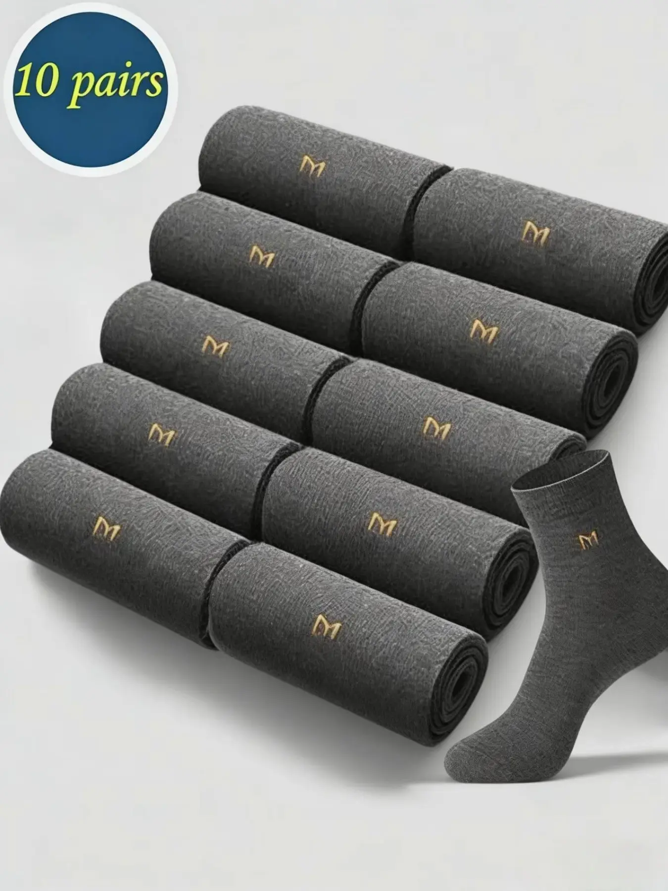 Men's 10 Pairs Business Work Socks, Sweat-Wicking Breathable Mid-Calf Socks, All-Season Comfortable Casual Daily Wear Socks Sock Set Foot