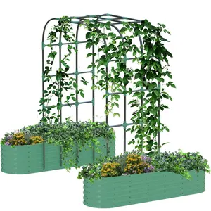 Garvee Expandable Galvanized Raised Garden Bed with 96" Tall Vertical Arch Trellis - Rust-Resistant Planter Box for Outdoor Plants, Flowers, Herbs & Climbing Vegetables - Includes Plant Clips & Drainage Netting - Green