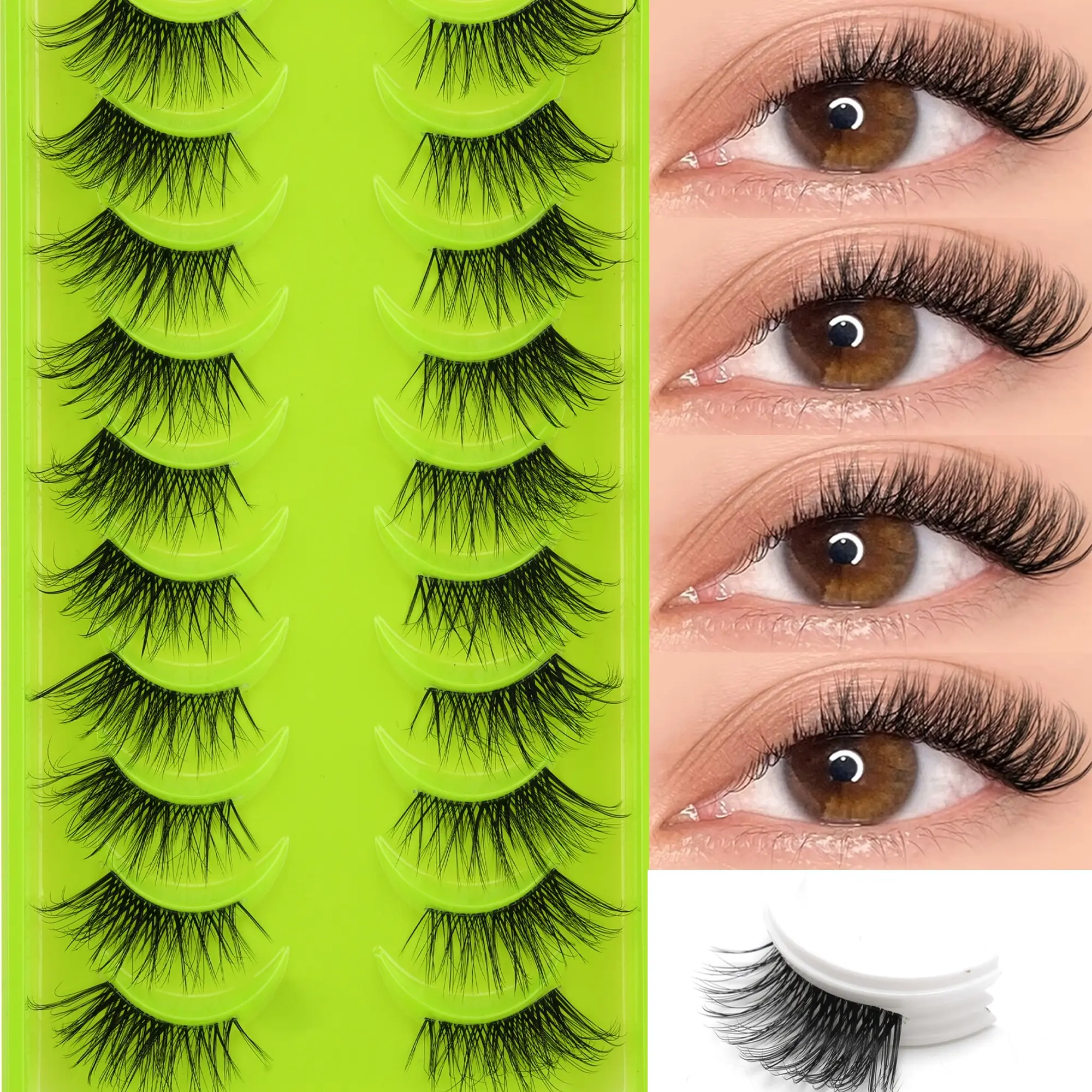 10 Pairs Natural Dense Half Strip False Eyelashes, Long Thin 3D Curl, Perfect for Parties and Elegant Makeup, Comfortable and Lightweight