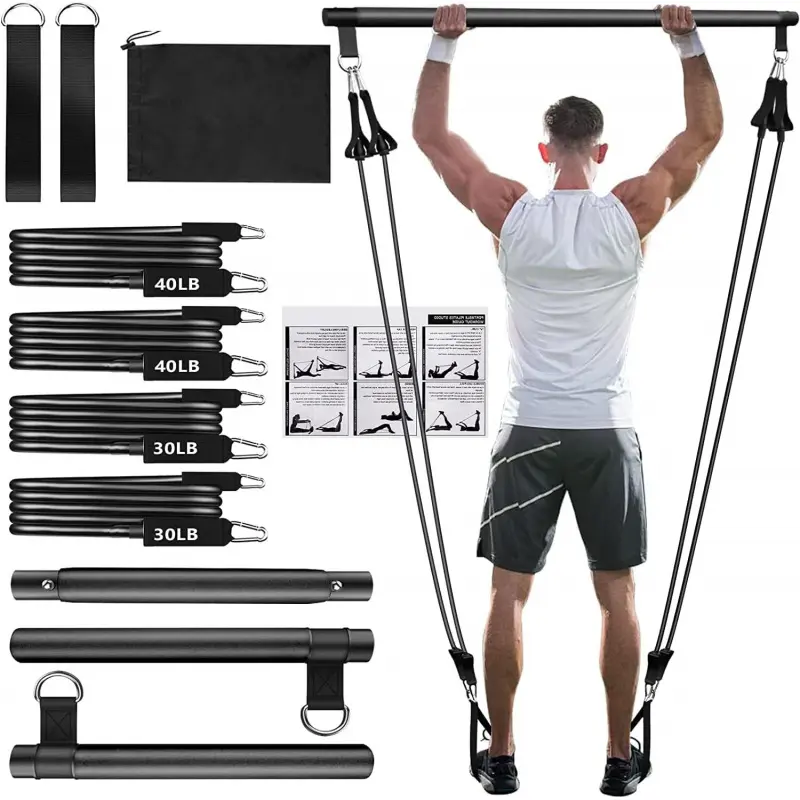 Pilates bar set with home-use multifunctional resistance bands, elastic ropes, tension ropes, and yoga fitness stick, Pilates Workout Equipment