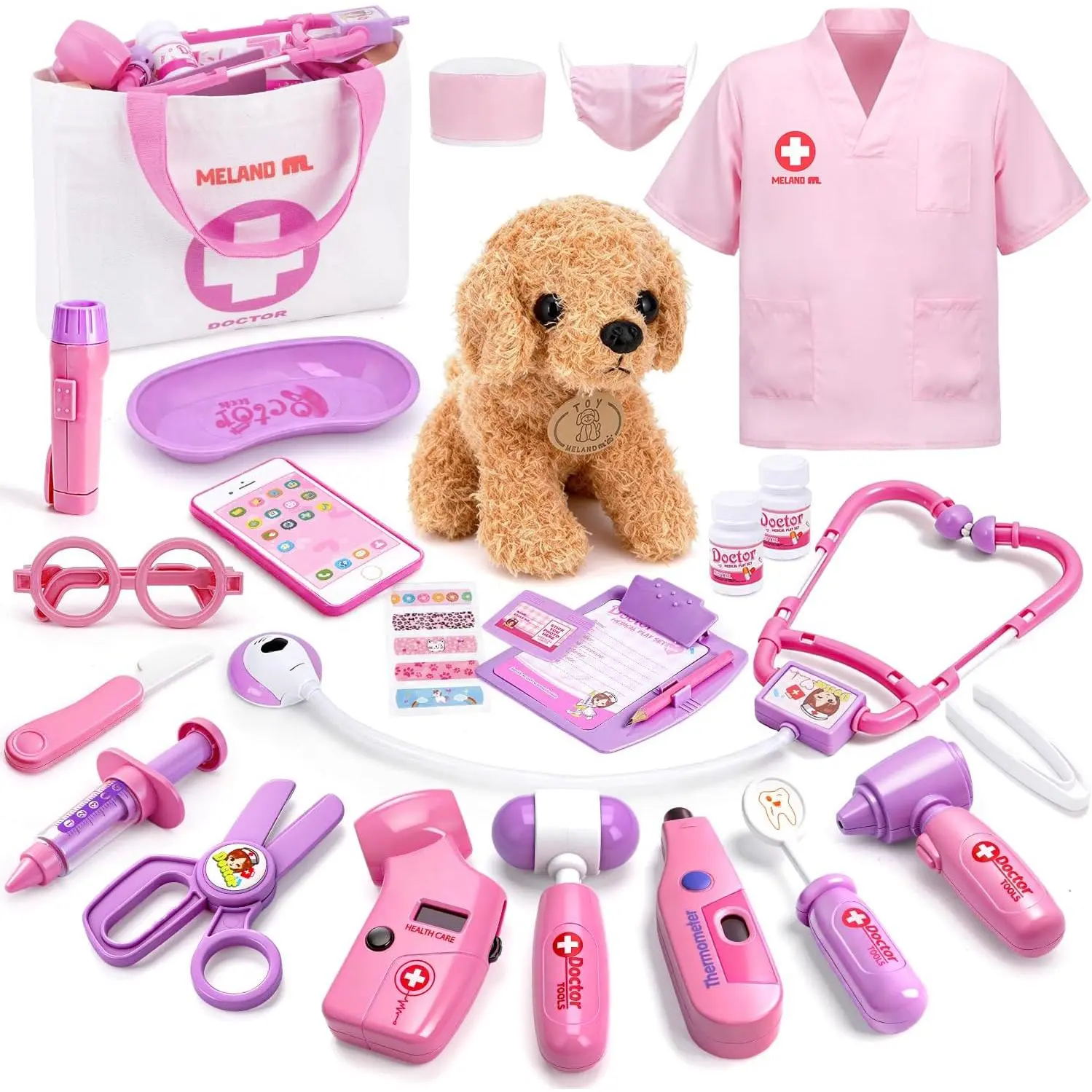 Kids Doctor Kit Toy Set with Puppy, Pretend Role-Play Toy for Toddler Girls Ages 3-6, Organized Birthday Christmas Gift That Builds Confidence & Encourages Caring Play, Kids Toys