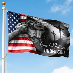 Outdoor Patriotic American Flag – "One Nation Under God" Jesus-Themed US Flag – Suitable for Indoor and Outdoor Home Decor, Features Grommets.