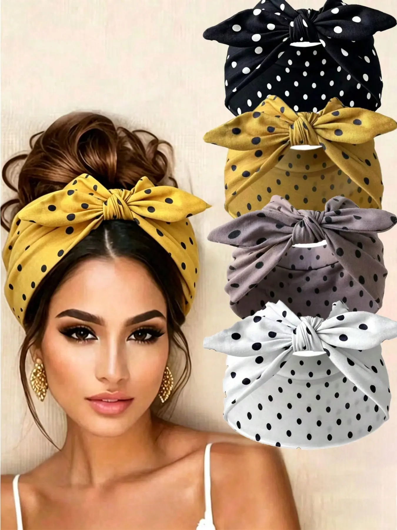 4Pcs Polka Dot Pattern Bunny Ear Hairbands, Fashionable and Versatile Headbands, Ideal for Yoga, Beach, Vacation & Outdoor Activities, Anti-Slip Sweat-Proof Hair Accessories