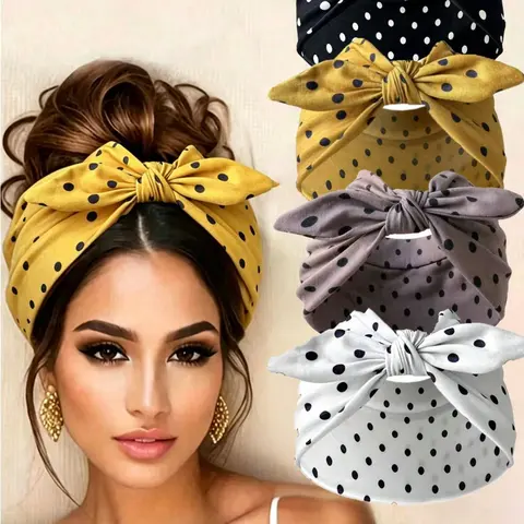 4Pcs Polka Dot Pattern Bunny Ear Hairbands, Fashionable and Versatile Headbands, Ideal for Yoga, Beach, Vacation & Outdoor Activities, Anti-Slip Sweat-Proof Hair Accessories, Non Slip Headband