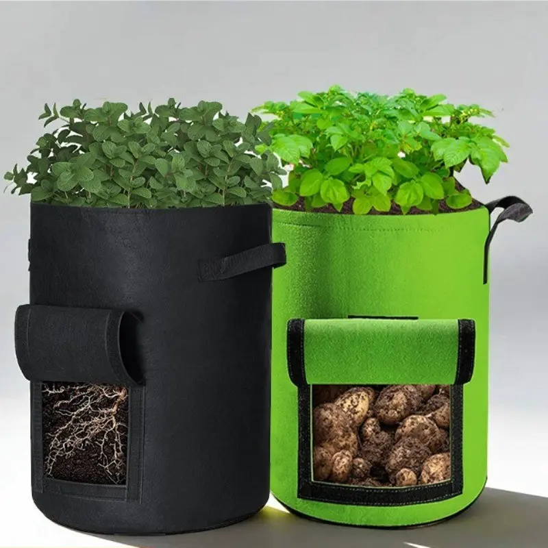 2-Pack Thick Non-Woven Potato Planting Bags with Harvest Window, Breathable Balcony Vegetable Pots, Reusable Gardening Grow Bags, Planter