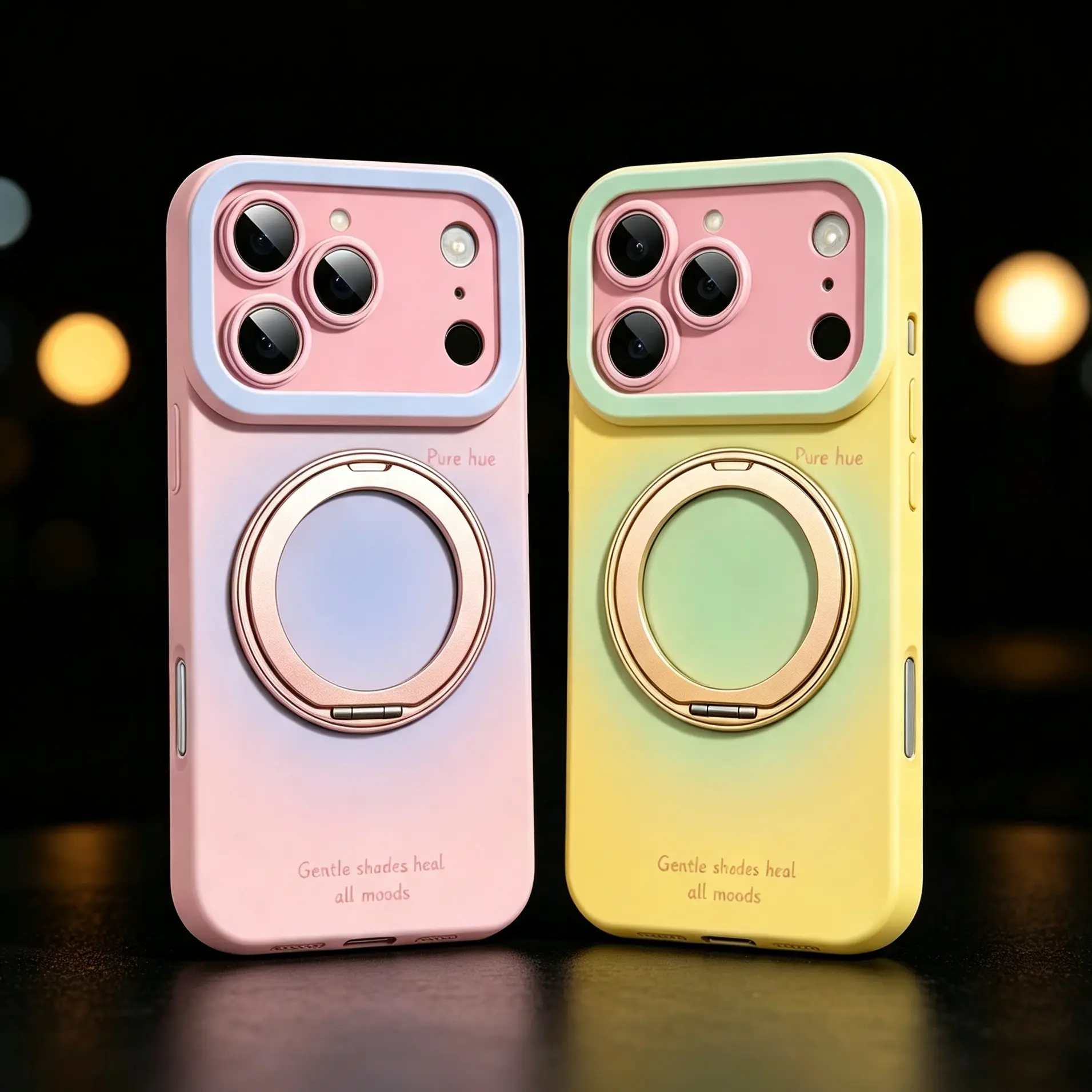 Gentle Gradient Liquid Silicone Phone Case with 360-Degree Protection, Rotatable Metal Stand, Fully Enclosed Drop Protection, Skin-Friendly Delicate Touch, Fresh Color Scheme, Simple Durability for iPhone 17/16/15 Pro Max cute cover, Water Resistant Iphon