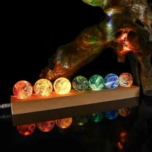 Creative Crystal Ball Night Light, USB Rechargeable Color Changing LED Light with Wooden Base, Decorative Light for Home Bedroom Living Room, Led Decoration Lamp
