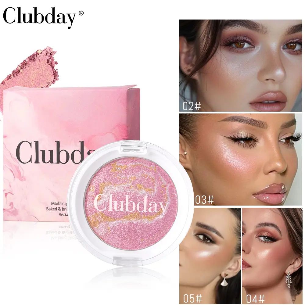 Three-Color Five-Pattern Highlighter Blush, Pearl Finish Brightening Marble Texture One-Disk Cheek Color, Makeup Essential