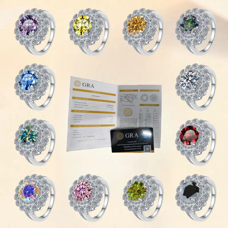 Chunky 925 Sterling Silver Statement Ring, Exaggerated Hip-Hop Style with Colorful GRA Certified Moissanite Stones