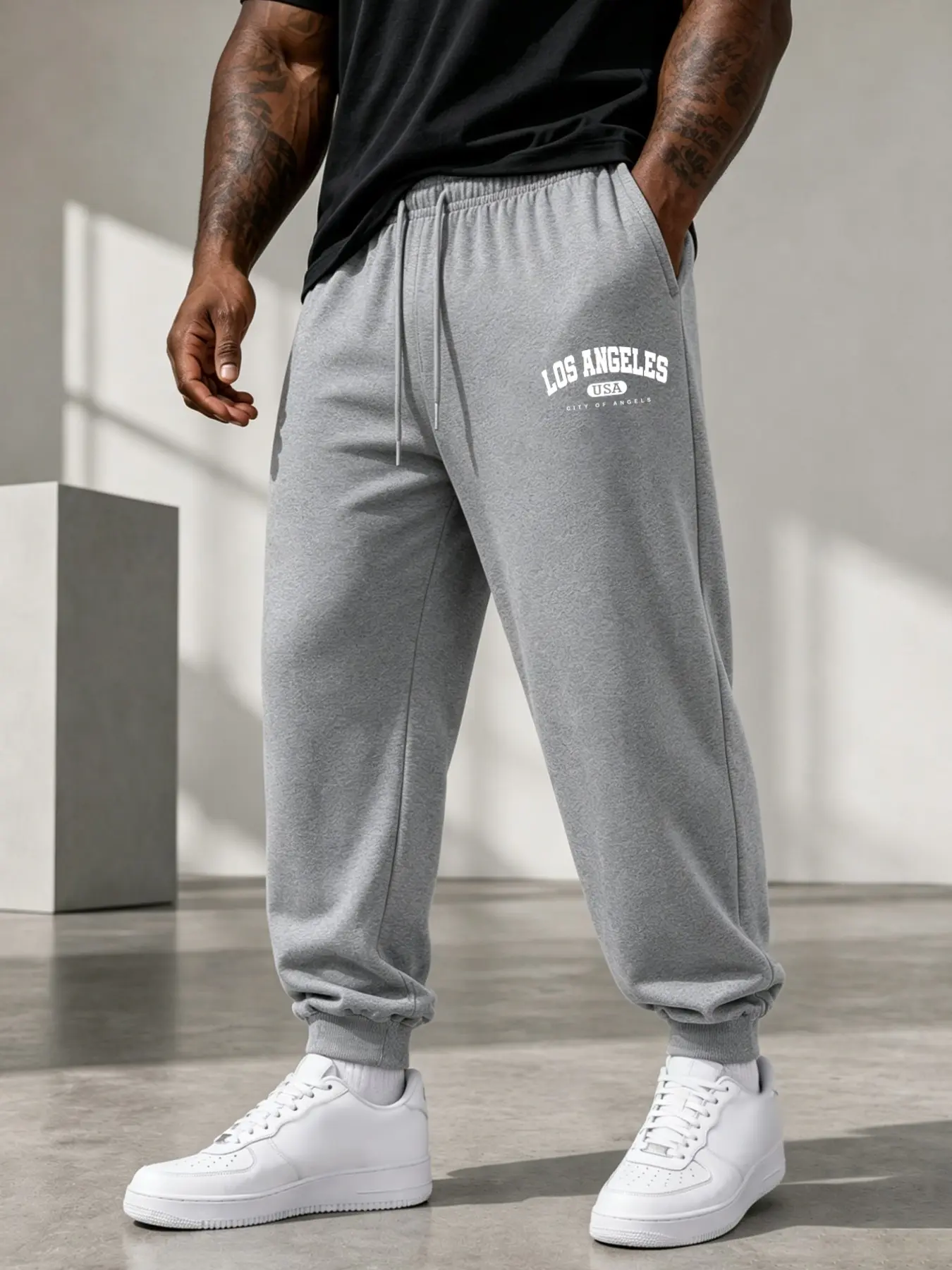 1 Piece Men's Knitted Jogger Pants, Elastic Waist with Drawstring and Ribbed Design, Letter Pattern Side Print, Streetwear Gym Casual Bottoms