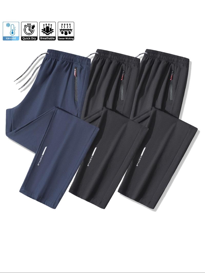 Men's Sporty Thin version Fitted Long Pants Set, Zipper Pockets & Elastic Waistband Design, Breathable Sweat-Wicking Fabric for Outdoor Sports & Fitness