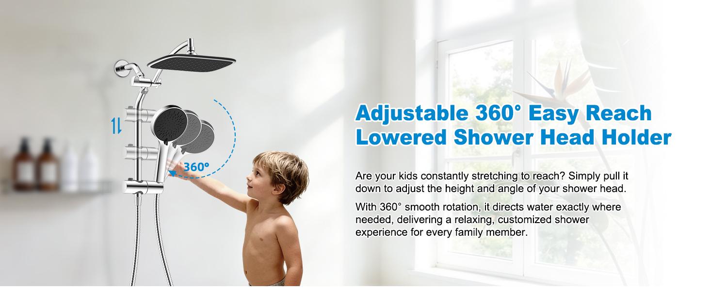 10" Rain Shower Head with Handheld, High Pressure Boosting Rainfall Showerhead with All Metal Adjustable Extension Arm, Easy Reach Shower Holder, 5 Spray Modes with Power Wash, Easy to Install, Chrome