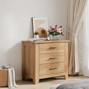 3 Drawer Dresser for Bedroom – Small Nightstand with Storage, Wooden Bedside Table, Farmhouse Chest of Drawers, Compact Organizer for Living Room, Nursery, Entryway