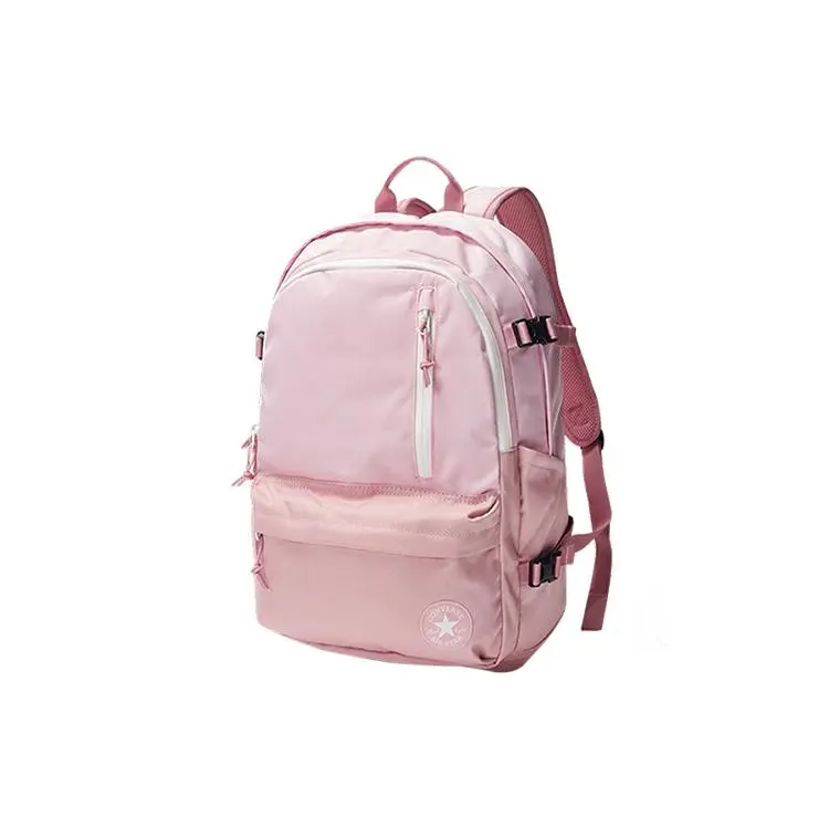 Converse Solid Color Minimalist Logo Zipper Backpack for Women in Pink