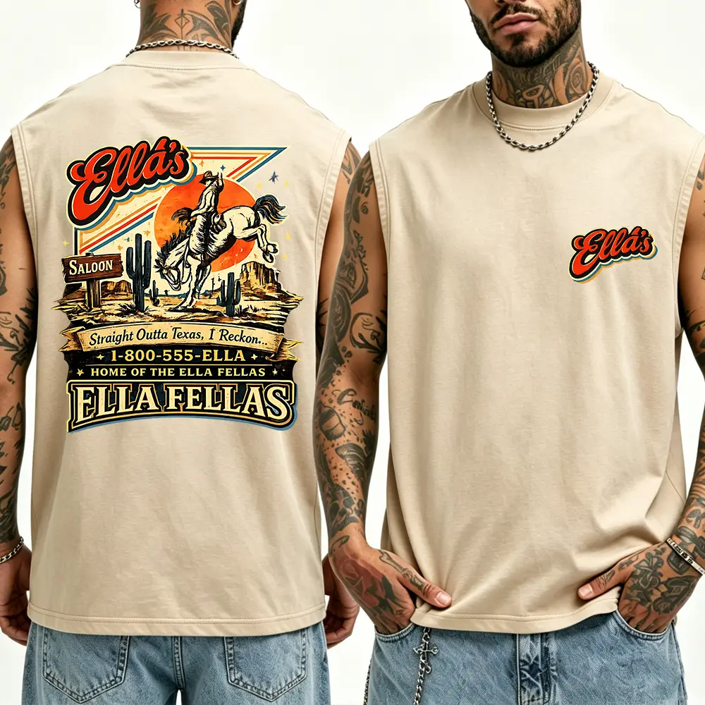 Men's Retro Vintage Washed Soft Crew Neck Graphic Tank Top - Unisex Sizes, Loose-Fitting Basics Cotton Vest, Texas Western Saloon Cowboy Print, Cargo-Inspired Sleeveless Top, Breathable Distressed Look Ripped, Summer Casual Streetwear