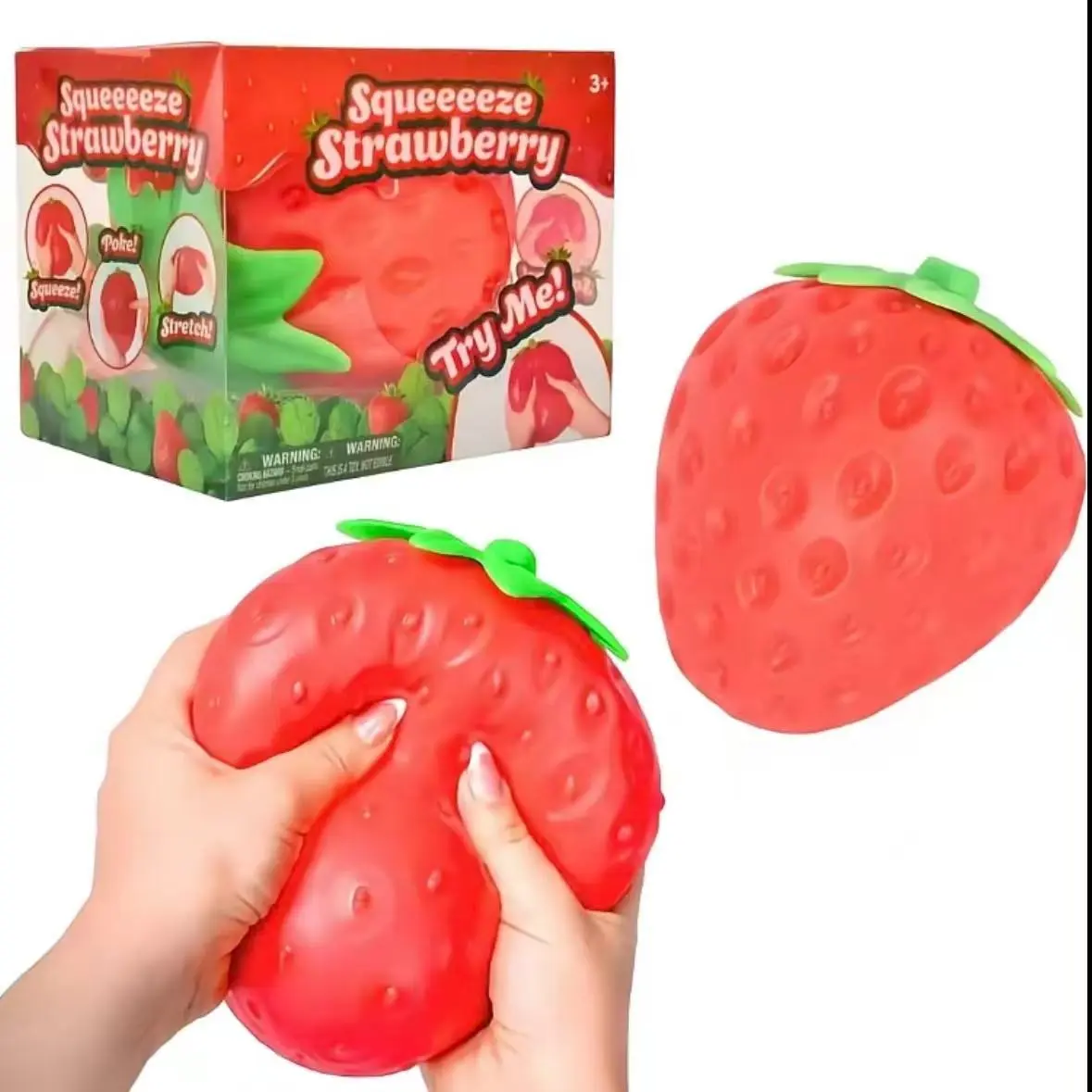 Jumbo Strawberry Stress Ball Toy, Soft Silicone Compression Ball, Stretchable and Poppable, Ideal Gift for Kids and Adults, Sensory Squeeze Ball