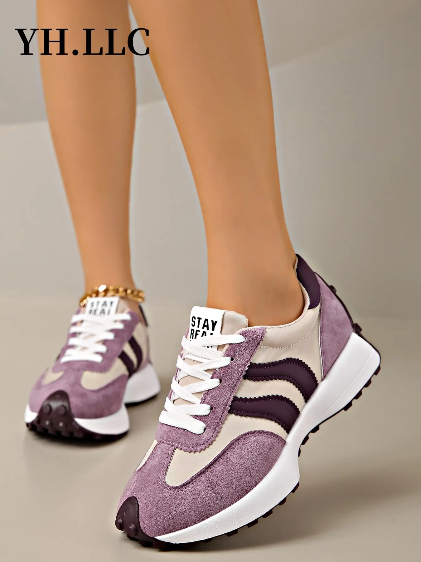 Women's Athletic Shoes Spring Autumn Elegant Fashion Casual Round Toe Low Top Lace-Up Thick Sole Breathable Outdoor Sneakers