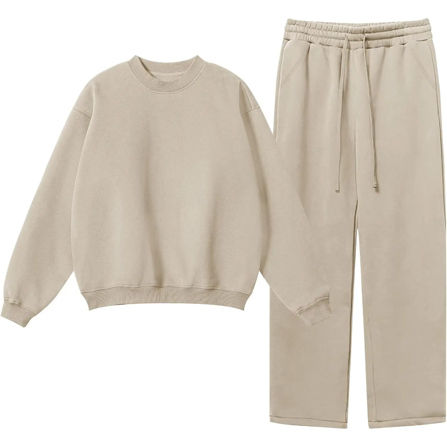Womens 2 Piece Outfit Fleece Sweatsuit Sets Crewneck Long Sleeve Pullover Wide Leg Jogger Sweatpants Matching Tracksuit