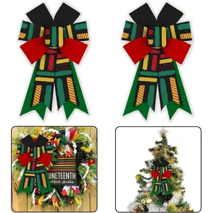 Hying 2 PCS Juneteenth Wreath Bow for Front Door, Freedom Day Bows, Black History Month Wreaths Bow for Party Decor Indoor Outdoor Wall Tree Topper Decoration Supplies Ornament