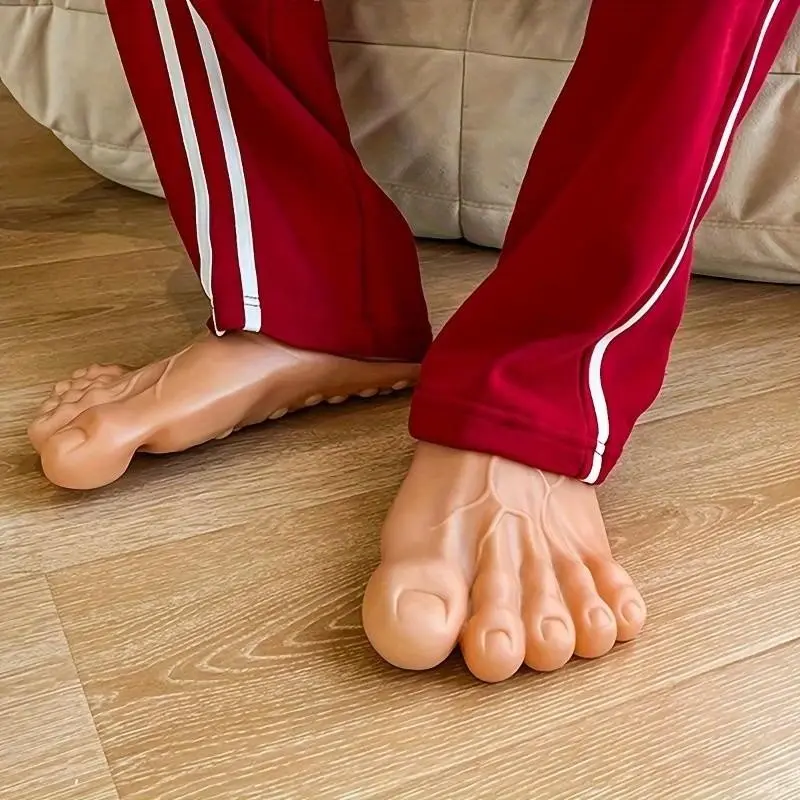 Realistic Fake Feet Prank Slippers, Lifelike Toenail & Skin Tone, Barefoot Novelty Slip on Shoes, Funny Joke Slides for Adults Teens