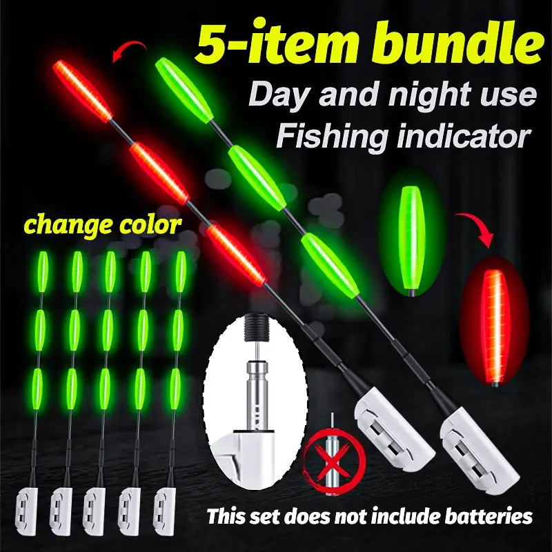 5-Piece Fishing Signal Indicator, Color-Changing Lights After Fish Bites, Bright LED Rod Tip Light, Day and Night Use, Visible Fishing Lamp