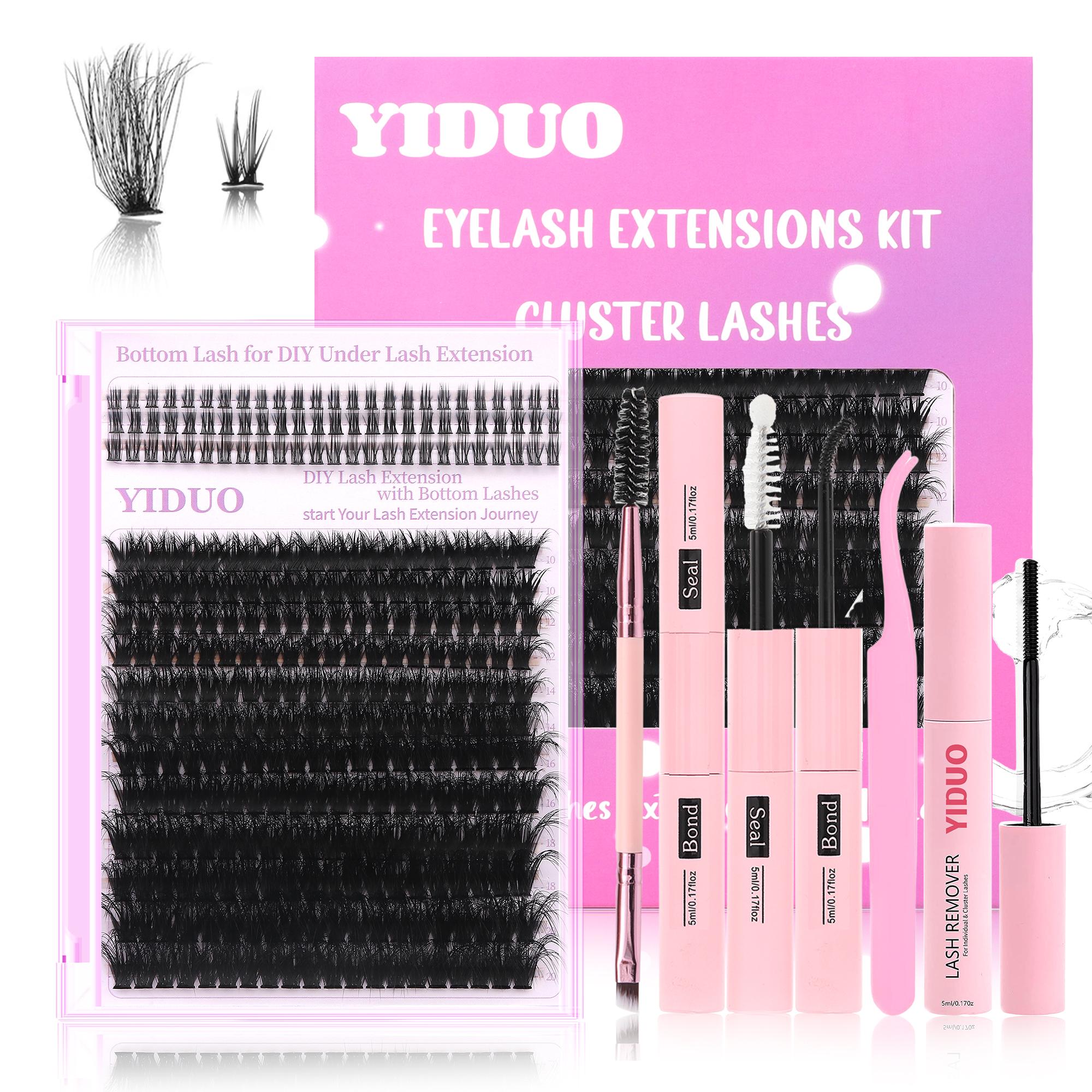 Portable Eyelash Extension Kit with Glue, Eyelash Bond, Sealer, Remover, Tweezers, Eyelash Brush Complete Eye Makeup Tool Set for Perfect Lashes, Eyelash Cluster Kit