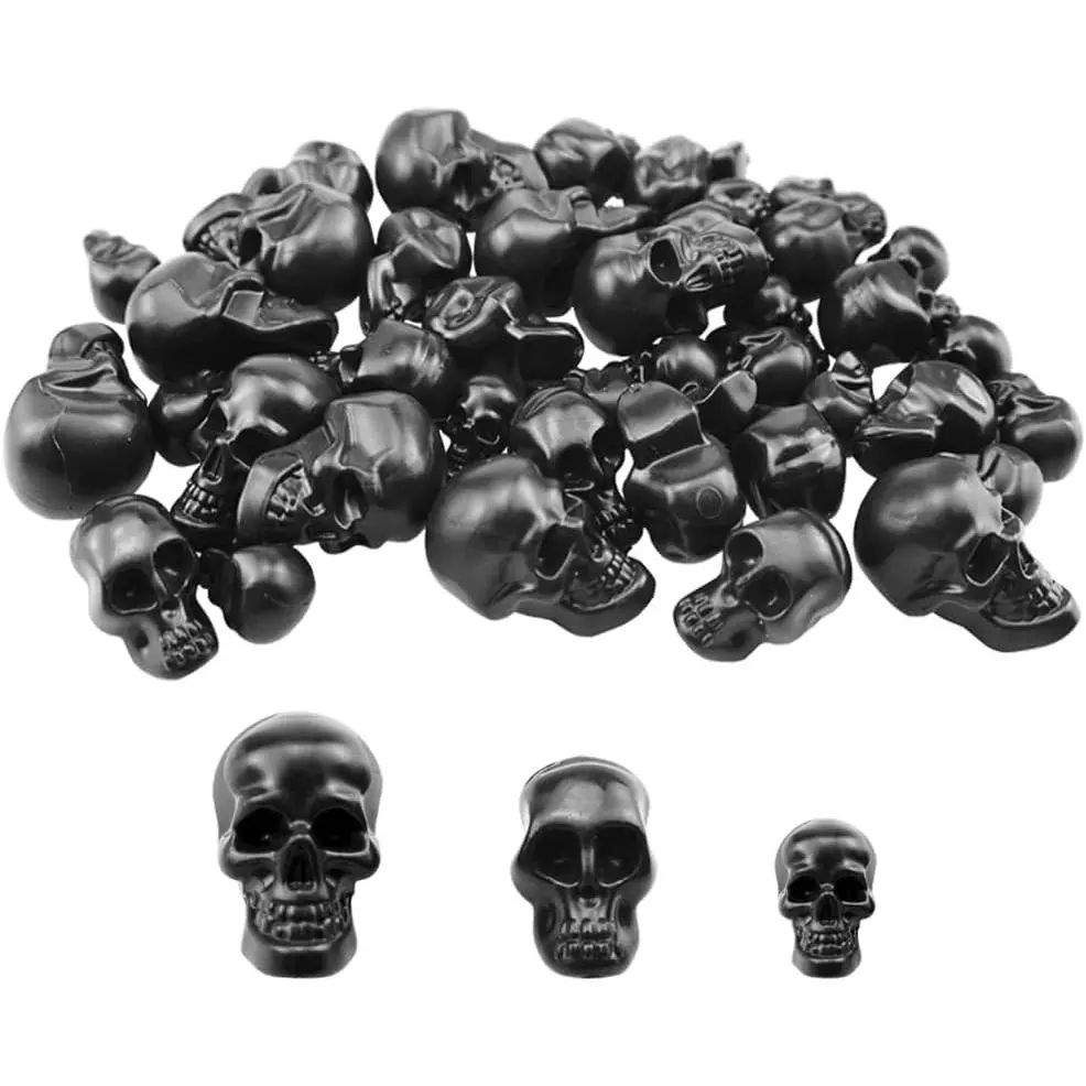 40 Counts Black Skull Mini Plastic Skull Heads Decor Halloween Skeleton  for Crafts Bar  Table Party Decorations