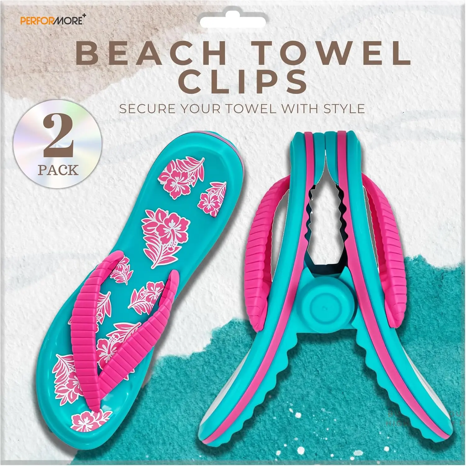 Flip Flop Beach Towel Clips (Pink Strap), 2-Pack, Portable Towel Holder, Secure for Beach Chairs Deck Patio Pool Boat Cruise Lounge Chair Accessories, Beach Chair Clips