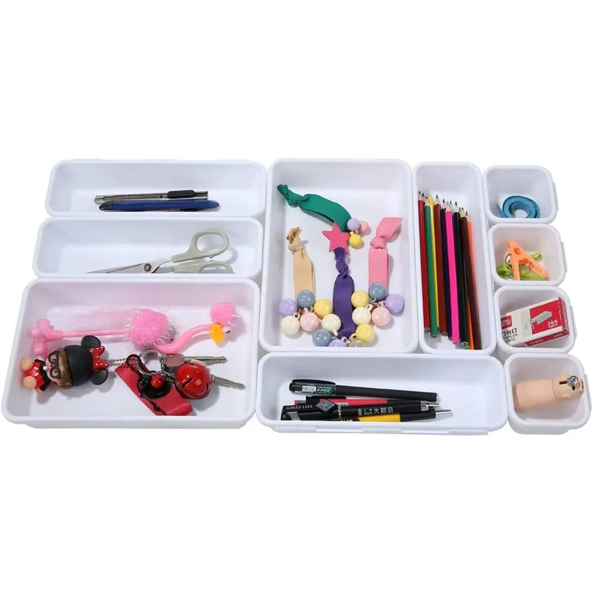 Interlocking Desk Drawer Organizer Separators for Kitchen, Bathroom, Makeup, Office (Set of 10)