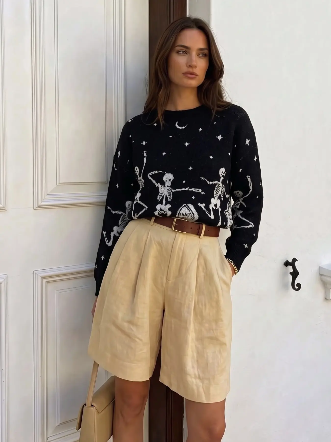 Women's Pullover Sweater, Halloween Fall Winter Streetwear, Round Neck Skull Design, Loose Fit, Casual Style, Party