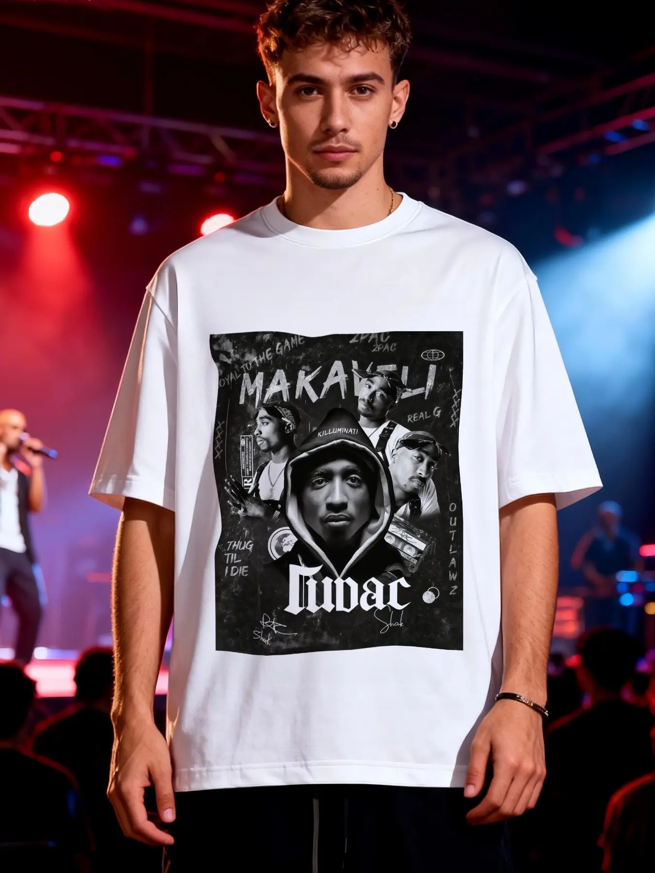 Vintage Black White Hip Hop Rap Portrait Graphic T Shirt, Retro Album Poster Print Oversized Crew Neck Short Sleeve Tee, Men Women Hip Hop Streetwear Casual Summer Tops#HipHopStyle #FanTee #StreetwearTee #OversizedTee #VintageMusicTee