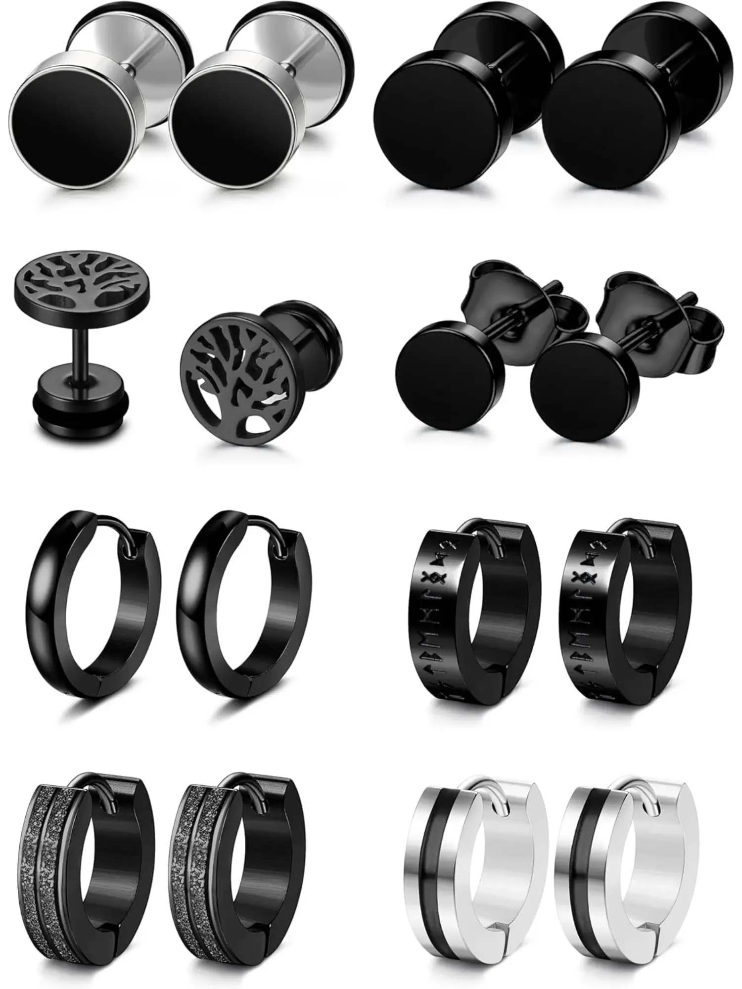 8 Pairs Black Hoop Earrings for Men, Hypoallergenic Stainless Steel Minimalist Ear Piercing Jewelry Set Earrings Hoops