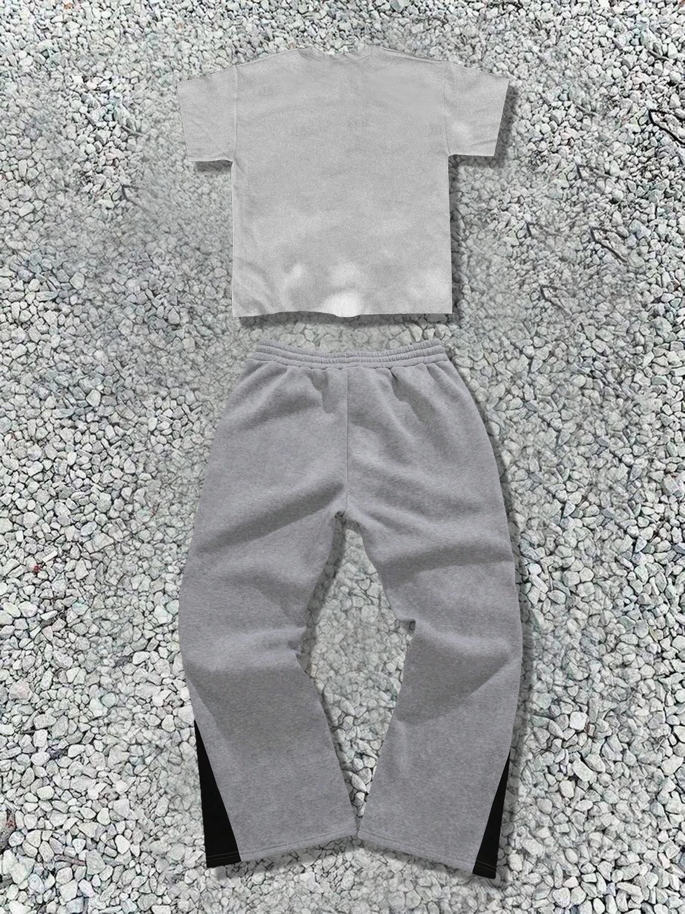 Two-Piece Set Men's Star Print Tee & Sweatpants, Regular Fit Casual Fashion Cozy Breathable for Daily Wear, Men's Clothes for All Seasons, Round Neck Menswear, Track Pants Set