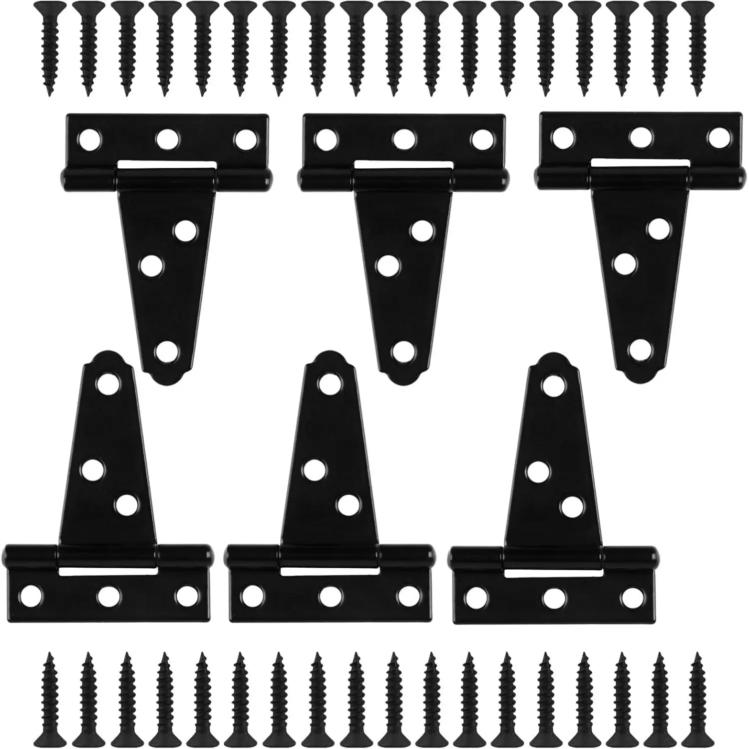 6 Pack 2 Inch T Strap Hinges, Shed Door Gate Hinges, Heavy Duty Black Outdoor Tee Hinge for Wooden Fences, Barn Door Gates Hinge for Shed Door Hardware