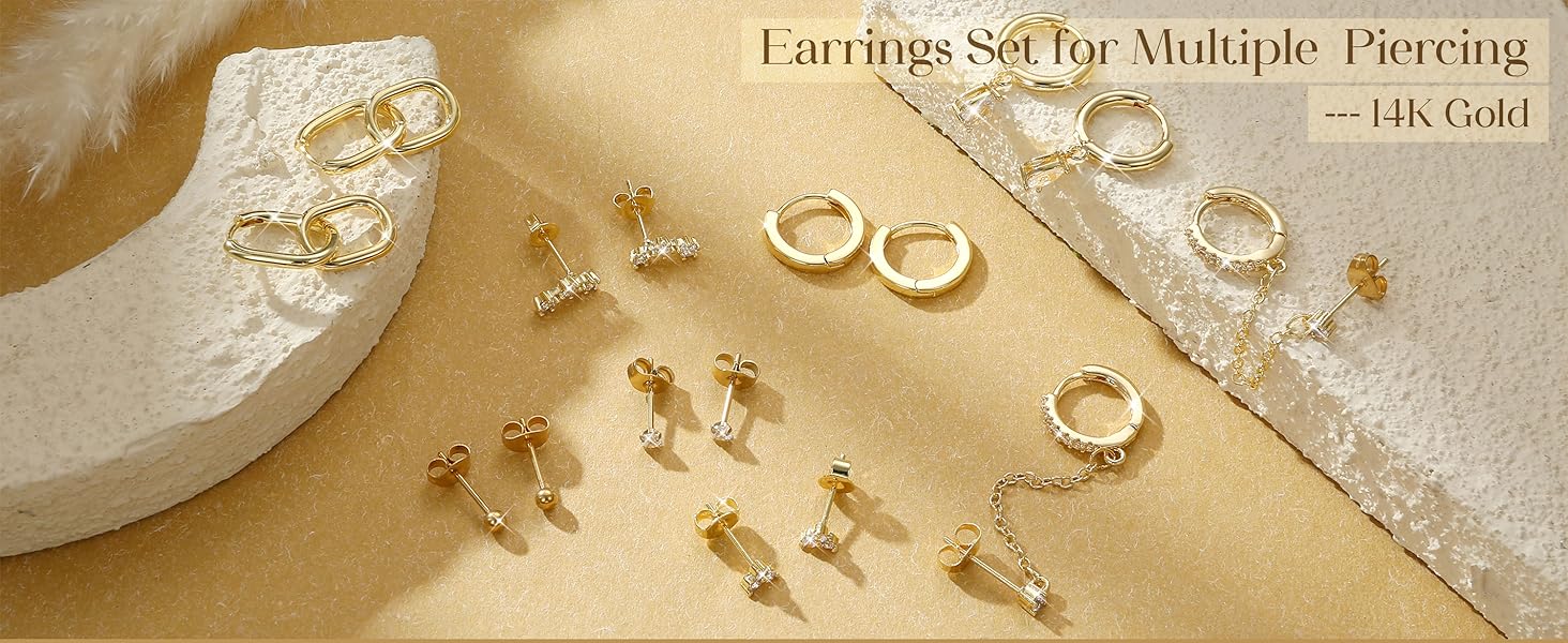 LOLIAS Gold Hoop Stud Earring Stacks for Women - 14K Gold Plated Chain Cartilage Earrings Cute Hypoallergenic Silver Huggie Earrings Sets for Multiple Piercing Jewelry Lightweight 8Pairs LOLIAS Gold Hoop Stud Earring Stacks for Women - 14K Gold Plated Chain Cartilage Earrings Cute Hypoallergenic Silver Huggie Earrings Sets for Multiple Piercing Jewelry Lightweight 8Pairs