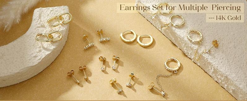 LOLIAS Gold Hoop Stud Earring Stacks for Women - 14K Gold Plated Chain Cartilage Earrings Cute Hypoallergenic Silver Huggie Earrings Sets for Multiple Piercing Jewelry Lightweight 8Pairs LOLIAS Gold Hoop Stud Earring Stacks for Women - 14K Gold Plated Chain Cartilage Earrings Cute Hypoallergenic Silver Huggie Earrings Sets for Multiple Piercing Jewelry Lightweight 8Pairs