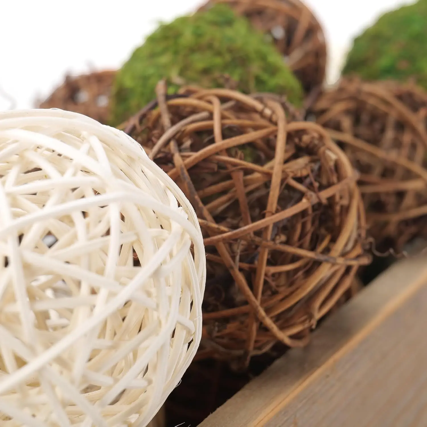 Rustic Artificial Moss and Rattan Wicker Balls, 18 Piece Set, Vase Fillers and Centerpiece Decor for Home, Wedding, Party