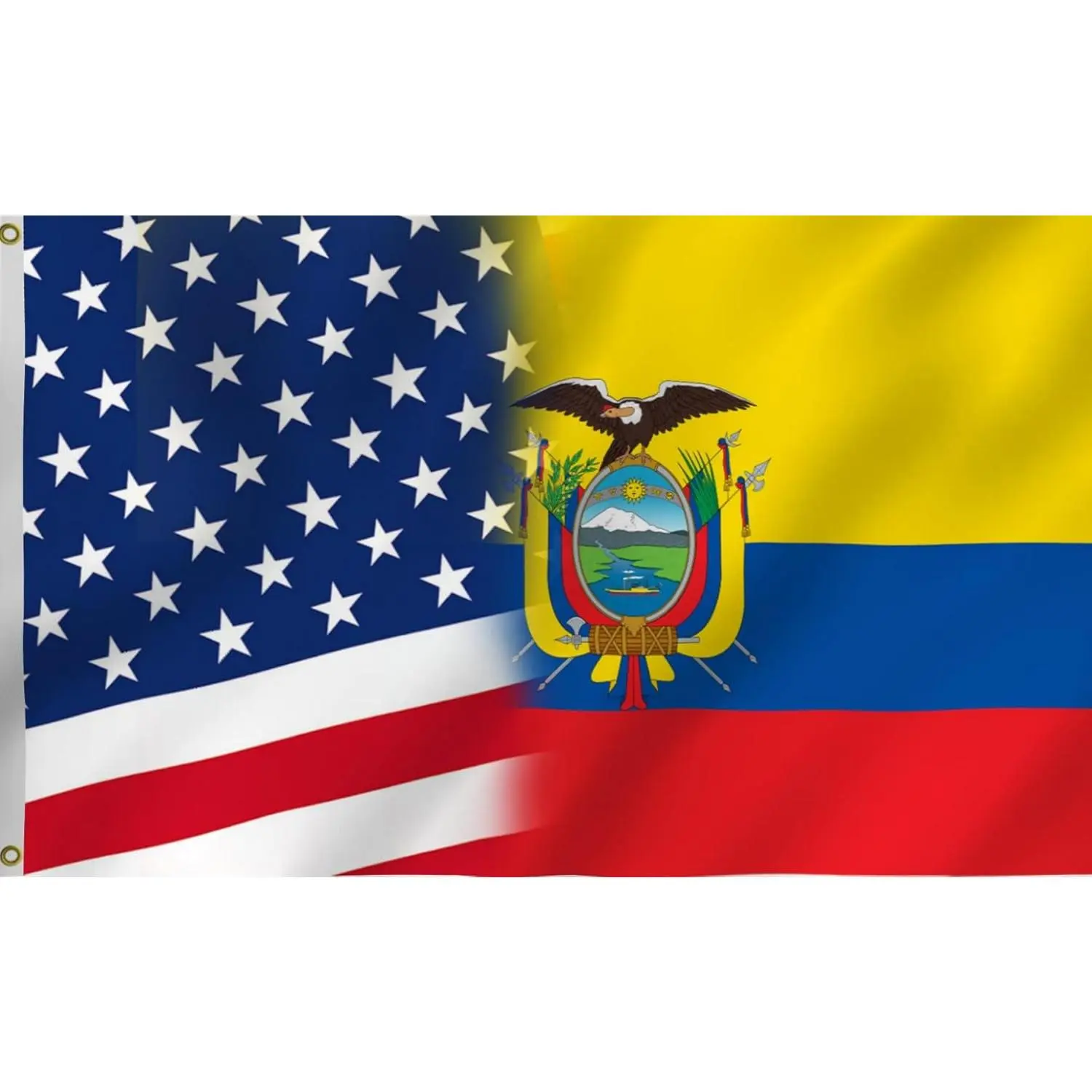 United States-Ecuador Dual Flags Patriotic Banner - 1 Piece 60x90cm/2x3ft, Half Star Stripes & Half Yellow Blue Red Condor Coat Of Arms Design, All Seasons Fade Resistant Indoor Hanging Decor for Balconies (1-3cm Error) Collectible Cultural Exchange Sign,