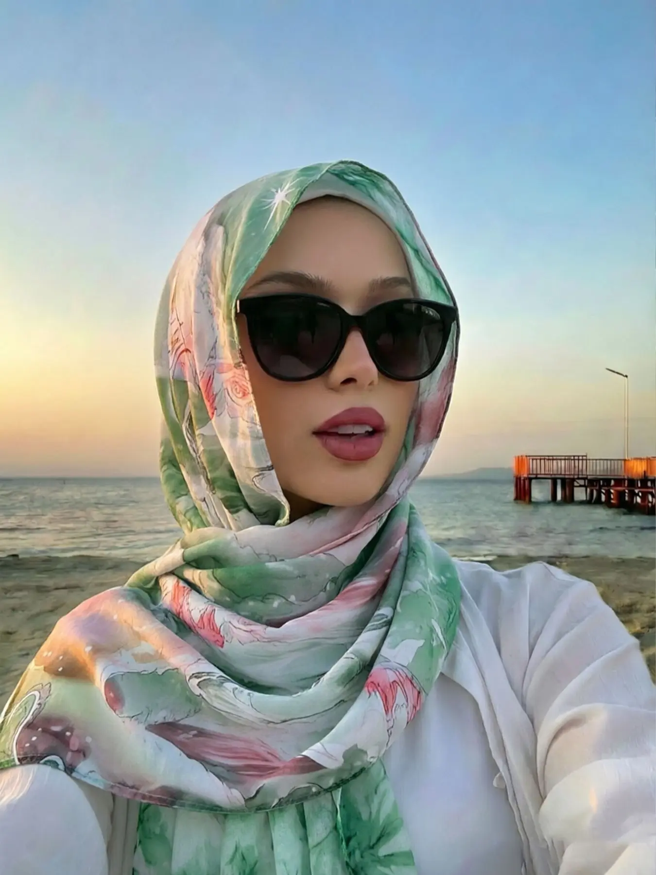 Fashion Floral Embroidered Georgette Hijab Scarf, Elegant Women's Print Headscarf, Muslim Daily Wear Turban, Breathable Beach Long Shawl, Modesty Hijab Wrap