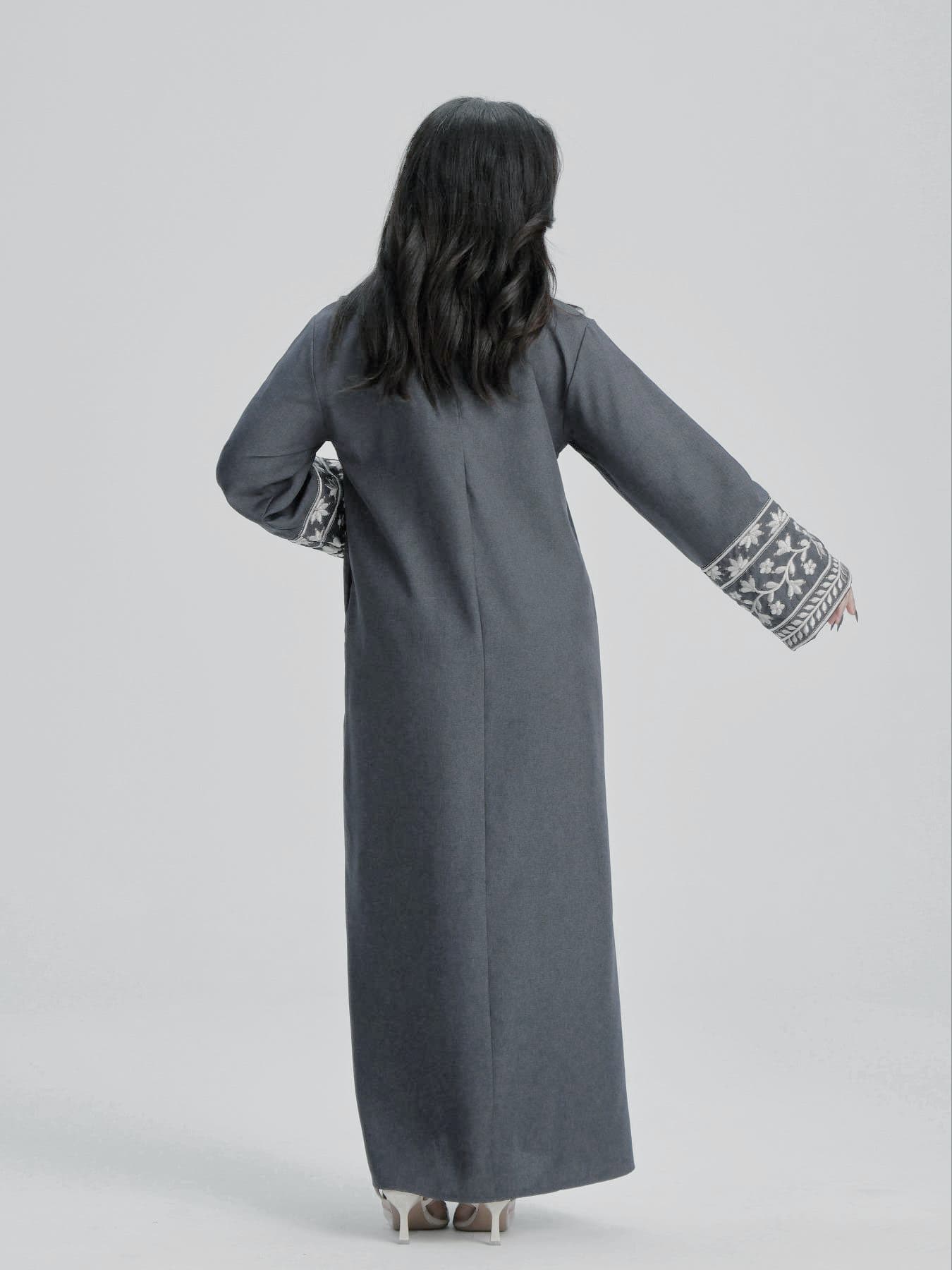 Women's Ethnic Pattern Floral Embroidery Long Sleeve Dress, Casual Round Neck Zipper Dress for Daily Wear, Ladies Islamic Clothing for All Seasons, Classy Modest Dresses, Muslim Outfits