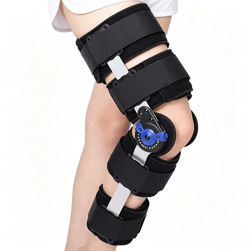 Adjustable Hinged ROM Knee Brace – Post-Op Support with Side Stabilizers for Daily Walking, Sports Rehab & Joint Protection for Men Women