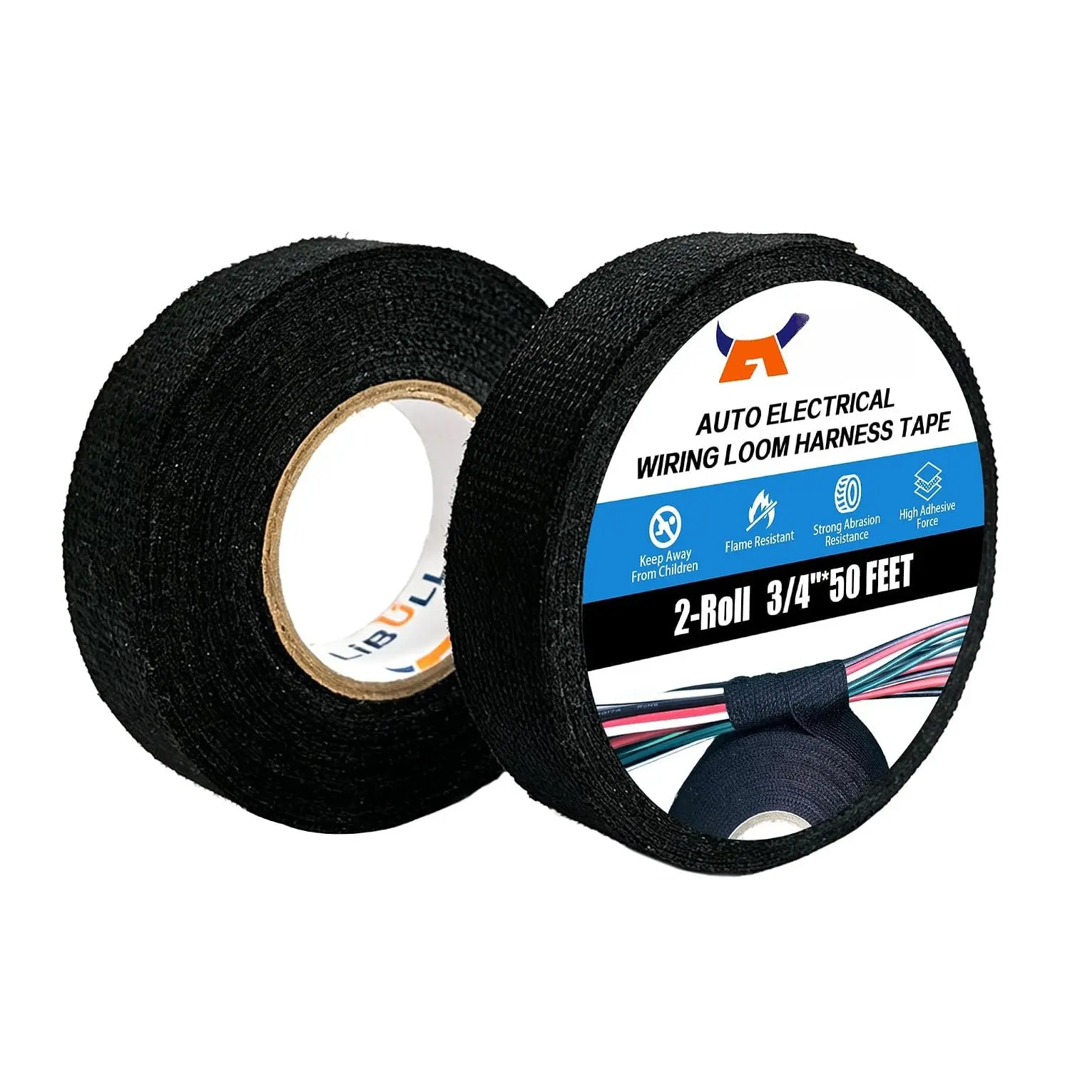 Wire Harness Tape, 3/4 Inch x 50FT Cloth Electrical Tape 2-Roll | Self-Adhesive, Noise Damping, Flame Resistance, High Temperature Resistance,  Protection, for Automotive Engine