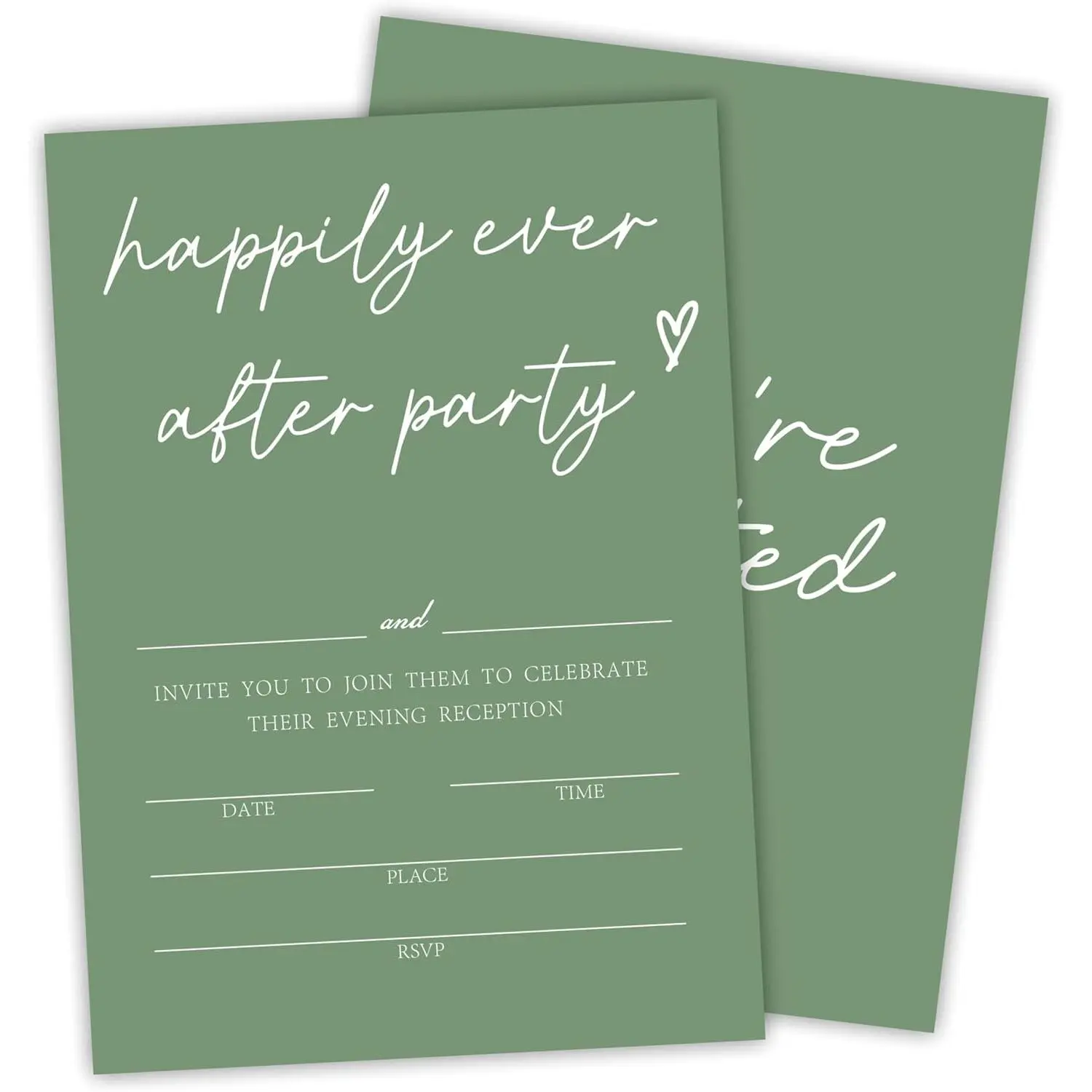 25 Happily Ever After Party Invitations With Envelopes - Forest Green - Bride & Groom Wedding Reception Cards, Engagement Party Celebration, Party Favor & Decorations - A02